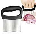 Furneet Extra-Large Onion Holder for Slicing, Onion Cutter, Onion Slicer Holder, Stainless Steel Tomato Slicer Vegetable Cutter for Potato, Tomato, Lemon, Meat Tenderizer, Kitchen Food Slicer Guide