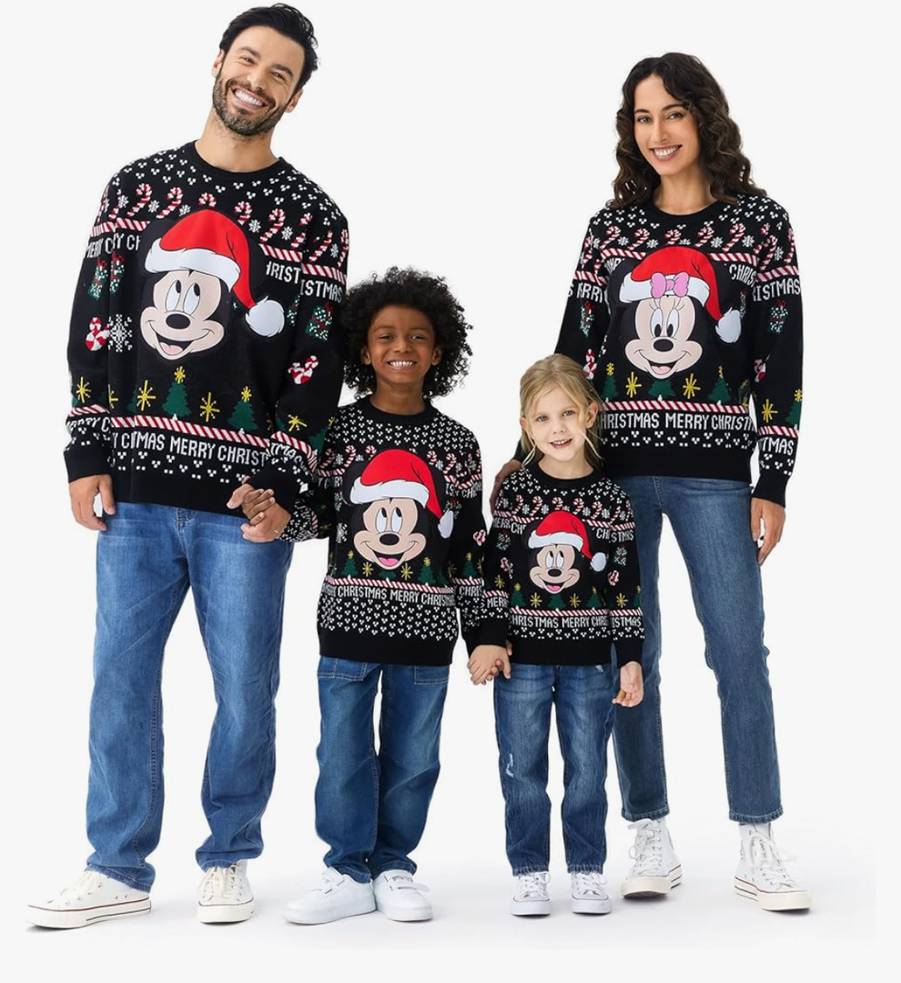 Disney Stitch Christmas Family Matching Snow Sweater Funny Holiday Long Sleeve Crew Neck Pullover Tops Festival Party Sets Size L