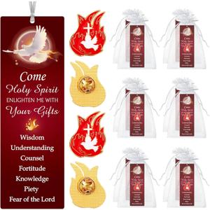 Supervitae 48 Pcs/ 24 Sets Come Holy Spirit Pin and Bookmark Gift Bulk, Include 24 Come Holy Spirit Bookmarks 24 Flame Cross Pin for Pentecost Adult Church Party Favors
