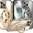 [CD Ring Compatible with MagSafe Invisible Stand] Magnetic for iPhone 16 Pro Max Case, [Clear Bumper Non-Yellowing] [Look as Bare iPhone] Slim Clear Case with Holder for Women Men Girls, Gold