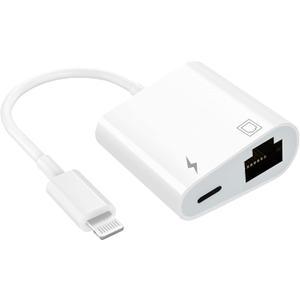 Apple MFi Certified Lightning to Ethernet Adapter - 2 in 1 RJ45 Ethernet LAN Network Adapter with Charge Port for iPhone/iPad/iPod, Plug and Play, Supports 100Mbps Network (White)