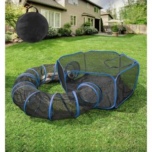 Outdoor Cat Enclosure, Portable Cat Tents for Outside with Storage Bag, Outside Cat Playpen Pet Enclosure with Toy Ball, Cat Tunnel Outdoor Playground for Cats & Small Animals (2-in-1 cat enclosures set)