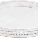 Round Wood Serving Tray with Beads, White Washed Wooden Decorative Tray for Entertaining, Decoration, and Gifting (13")