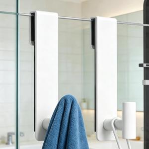 PMMASTO Shower Door Hooks, (7.5 Inch) Extended Towel Hooks for Bathroom Frameless Glass Shower Door, Stainless Steel Heavy Duty Hooks (White, T Shape-Fits 3/8" Thick Door)