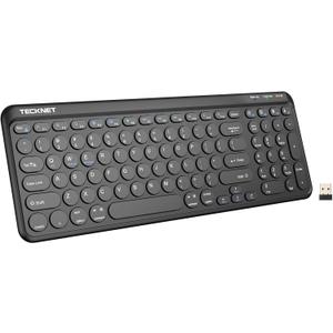 TECKNET Wireless Keyboard Bluetooth & 2.4G USB, Up to 4-Device Connection, USB C Rechargeable Battery, Quiet Typing, Compact Layout, 7 Ergonomic Tilt, Compatible with Windows/Android/iOS, Black