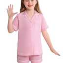 Veseacky Girls Pajamas Sets 100% Cotton PJ ButtonDown Short Sleeve 2 Piece Pajamas Set Boys Girls Pjs  (Pink, 130)