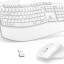 Wireless Keyboard and Mouse Combo, 2.4G Full Size Wave Keys Ergonomic Keyboard with Wrist Rest and 3-Level DPI Adjustable Wireless Ergonomic Mouse for Windows, Mac OS Desktop/Laptop/PC(White)