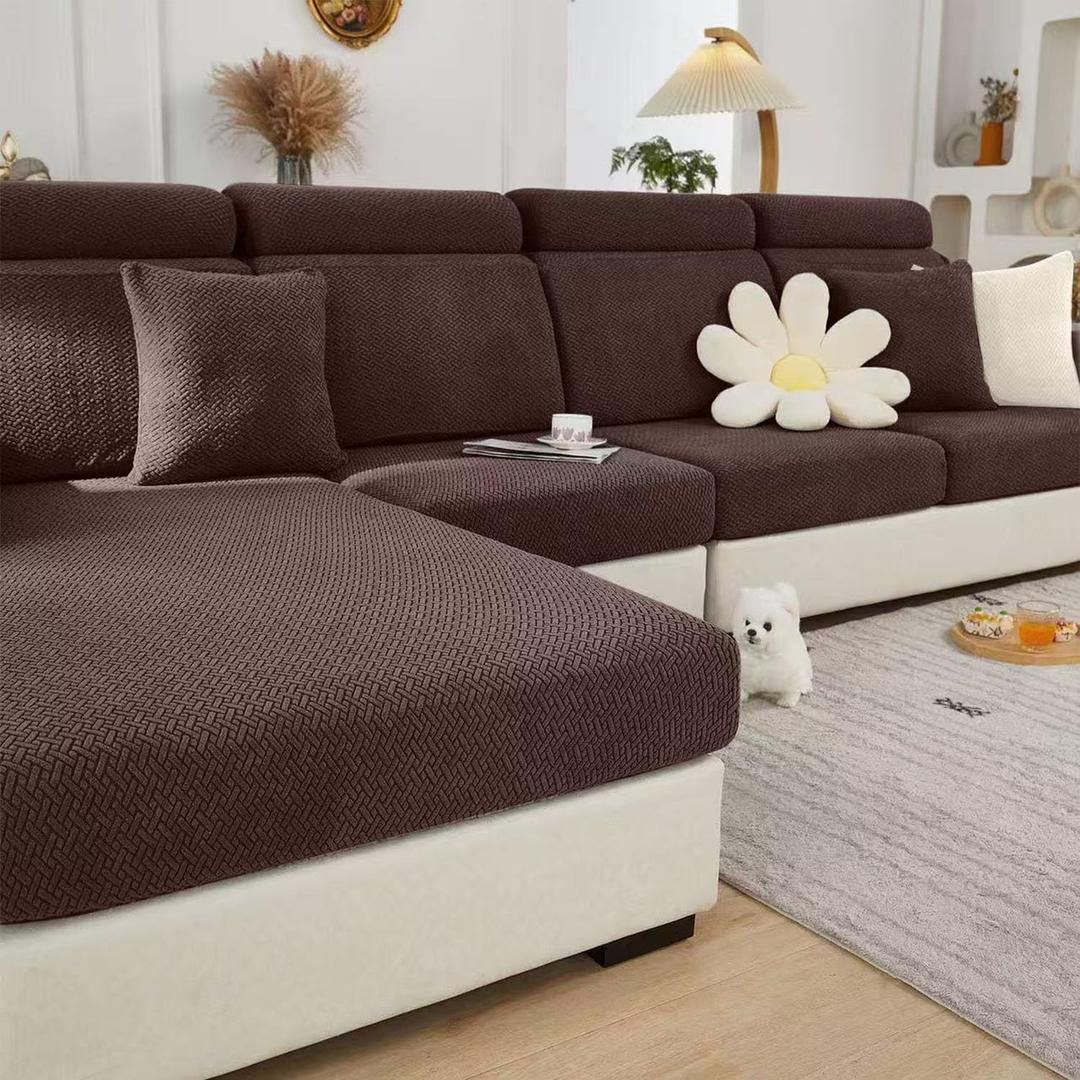 Couch Cushion Covers for Sectional Sofa, Sectional Couch Covers for Furniture, Sofa Covers Washable Stretch Sofa Slipcovers Soft,Anti Slip,Skin-Friendly for Pets (Brown,Seat Cover L)