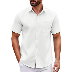 COOFANDY Mens Short Sleeve Button Down Shirts Casual Dress Shirt Untucked Shirts with Pocket XL White