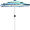 Blissun 9' Outdoor Patio Umbrella, Outdoor Table Umbrella, Yard Umbrella, Market Umbrella with 8 Sturdy Ribs, Push Button Tilt and Crank (Blue & Green Stripe)