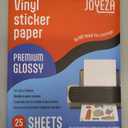JOYEZA Premium Printable Vinyl Sticker Paper for Inkjet Printer - 25 Sheets Glossy White Waterproof, Dries Quickly Vivid Colors, Holds Ink Well - Inkjet & Laser Printer