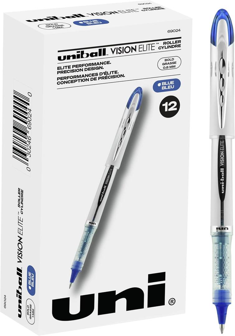 Uniball Vision Elite Rollerball Pens - Bold & Micro Pens, Blue & Black Ink, Pack of 10
