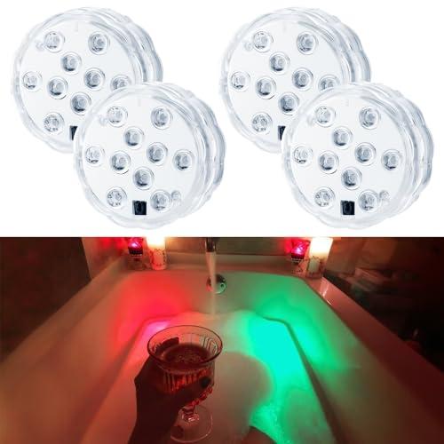 Dobertry Bathtub Lights, Battery Powered Underwater Glow Light for Bathtime Bath Tub Spa Light Bathroom Shower Light, Bath Accessories for Women Relaxing, Remote Control Color Changing, RGB, 4 Pcs