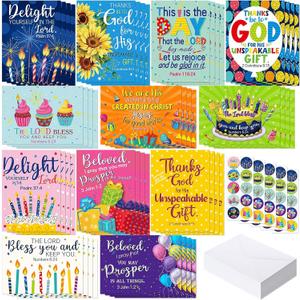 48 Pack Religious Christian Birthday Cards Bulk with Scripture Assorted Bible Verse 4.5 x 6.2 Inch Christian Blessings Birthday Greeting Cards with Envelopes and Stickers(Classic Style)