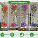 2 Packs Outdoor Artificial Hanging Flowers with 3D Magnetic Butterflies, UV Resistant Faux Silk Blooms for Spring Summer Porch Patio Balcony Decor, Red (With 8 PCS Simulated Butterflies)