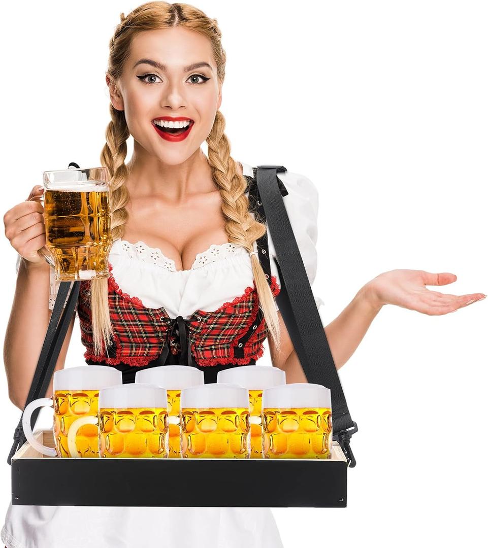 Wooden Snack Trays with Strap 15 x 11 x 2 Inch Movie Night Party Serving Trays Usherette Popcorn Drink Beverage Carrier for 20's Theme Costume Accessory Carnival Prop Adult(Black)