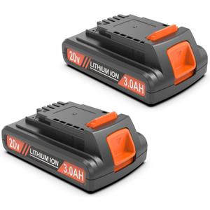 Black and Decker 20V Battery 3.0Ah 2-Pack with LED Power Indicator, Replacement for LBXR20 20V Max Lithium Ion Battery, Compatible with Black & Decker Tools and Chargers