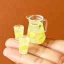 3pcs Miniature Lemonade Pitcher Set, Dollhouse Glasses Bottle Lemonade, Mini Lemon Fruit Ice Tea, for Dollhouse Miniature Kitchen, Fairy Garden, Diorama