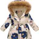 Girl's Winter Coat Jacket Hooded Kids Toddler Flower Print Parka Outwear Warm Cotton Puffer Hooded Jacket, Size: 8-9 Years