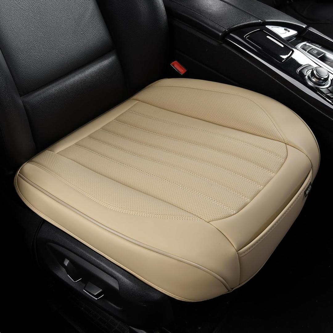 2 Pack Front Car Seat Bottom Covers, Universal Auto Seat Cushions, Nappa Leather Full Wrapping Edge Compatible with Most of Vehicles - SUVs/Sedans/Pickup Trucks, Beige (StyleA-Stripes)