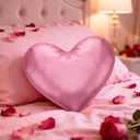 Yookeer Valentine's Day Heart Shaped Pillow 14 x 12 Inch Metallic Leather Throw Pillows Solid Soft Shiny Cushion for Women Valentine Wedding Anniversary Decor for Bed Couch(Pink)