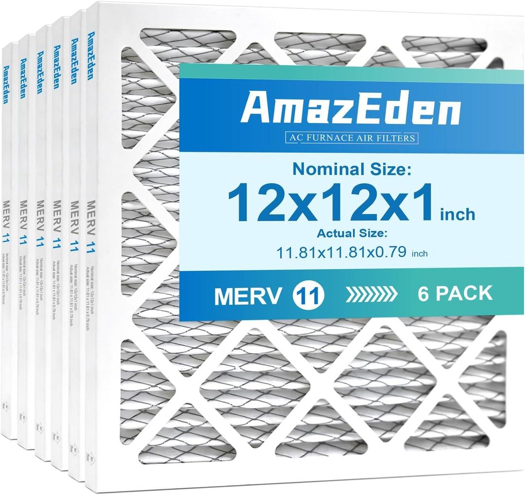 12x12x1 Air Filter 6 Pack (MERV 11) MPR 1000 & FPR 7 Pleated AC Furnace Filters Dust Defense Replacement (Exact Dimensions: 11.81"x11.81"x0.79")