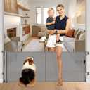 Reinforced 28-Inch Tall Retractable Baby Gates for Doorways, Walk Through Pet Gate for Stairs, Short Baby Gate with Support Rods, 55 Inch Wide Mesh Gate Retractable Gate Small Dog Gate, Gray