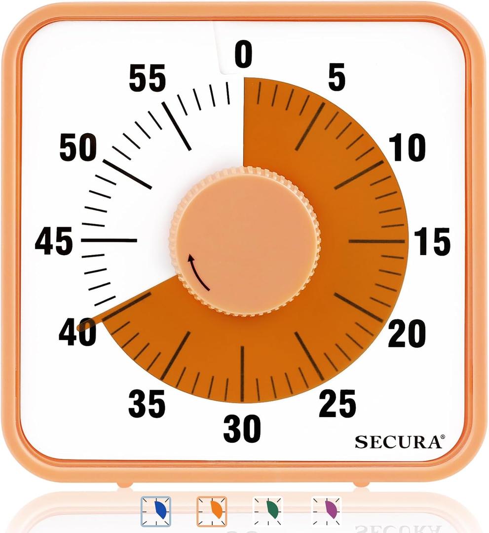 Secura 7.5 Inch Visual Timer, 60 Minute Oversize Countdown Visual Timer for Kids and Adults, Durable Mechanical Time Management Tool (Orange)