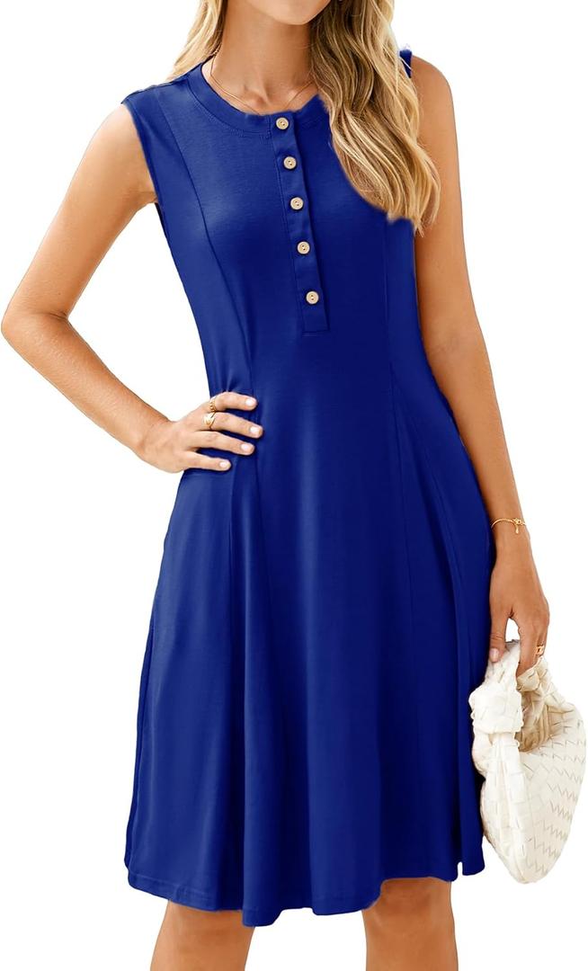 Simplee Womens Summer Mini Dress - Crew Neck A line Flowy Boho Short Sundress Vacation Outfits (Blue Purple, Medium)