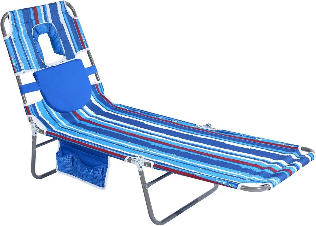 SUNNYFEEL Beach Lounge Chair, Backpack Reclining Beach Chairs Lay Flat, Sun Face Down Tanning Chair, Folding Camping Chairs Portable Camp Cot with Backpack Straps for Outdoor/Picnic/Lawn, Standard -1PCS