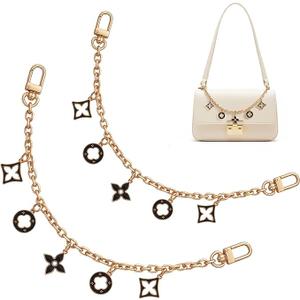 2 Pcs Bag Charm Chain Replacement Purse Chain with Gold Black Flower Pendant Bum Bag Accessories Suitable for Handbags Crossbody Bags 11.8 Inches