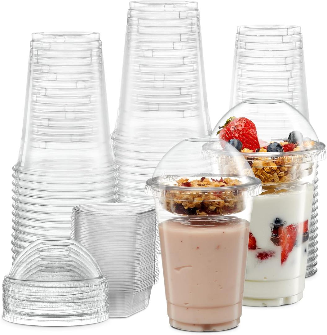 ELEGANT DISPOSABLES 16 oz Plastic Parfait Cups with 4 oz Inserts & Lids 50 Sets 16 OZ Yogurt Containers