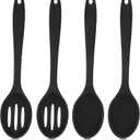 Boao 4 Pcs Silicone Spoons for Cooking 10.6 Inch Large Nonstick Serving Spoons Heat Resistant Slotted Spoon for Mixing & Stirring Kitchen Cooking Utensils, Dishwasher Safe(Black)