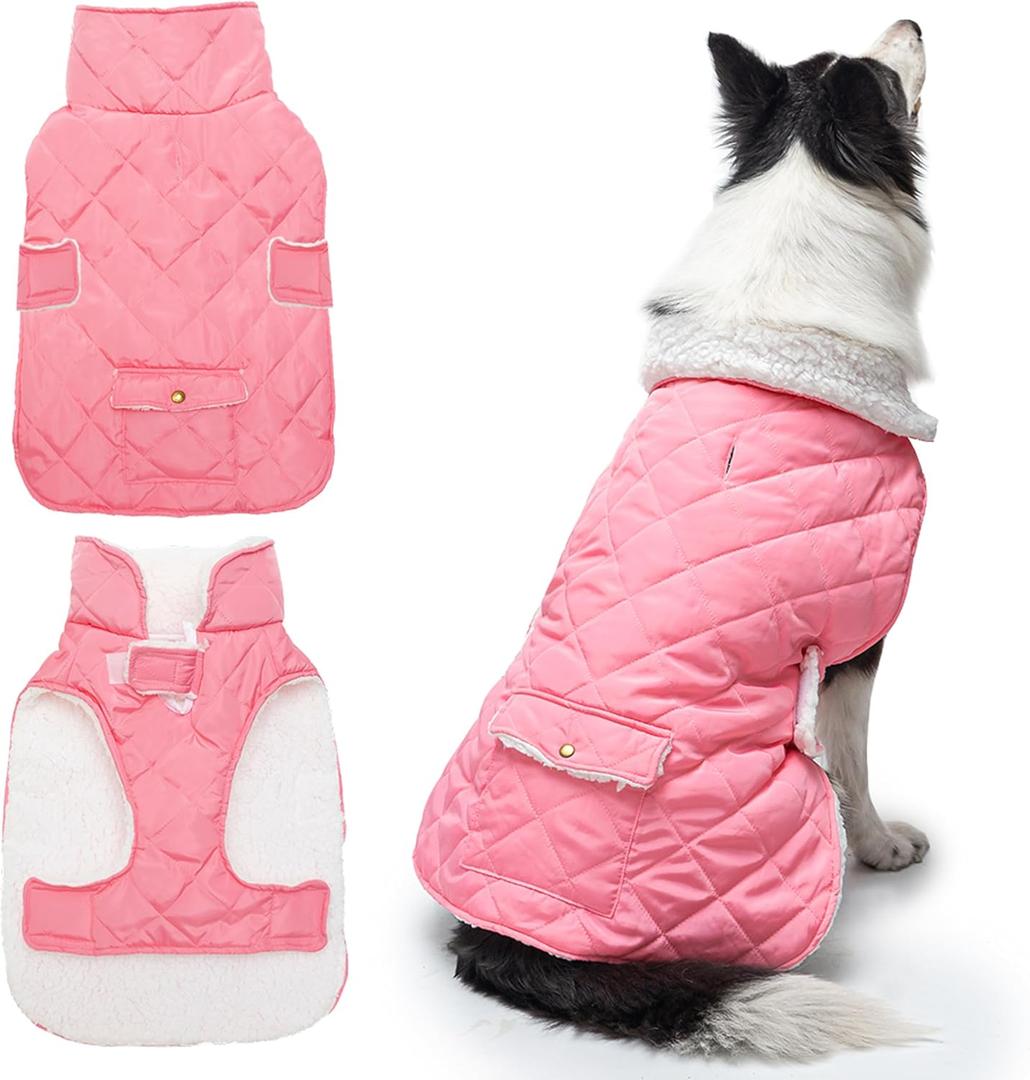 Dog Winter Coat - Windproof Fleece Warm Thick Dog Jacket Clothes for Cold Weather - Pink Pet Vest Coat Outfits for Large Dogs - Indoor & Outdoor Use (XL)