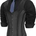 Mens Corset Suit Vest Vintage Waistcoat Black Slimm Fit Lace Up Boned 6 Buckles Tight Tops Wedding Stage, Size XL
