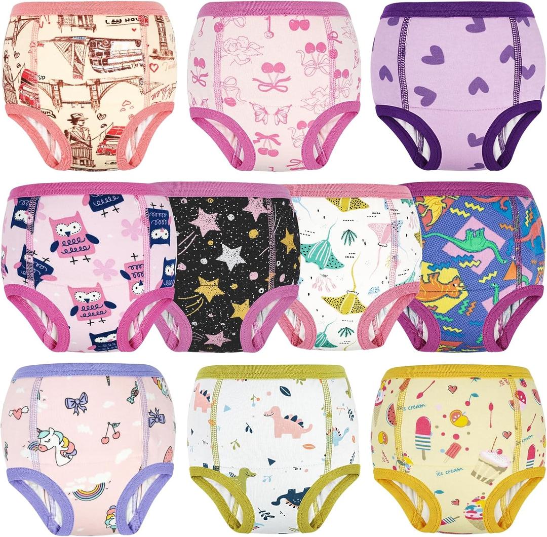MooMoo Baby Potty Training Underwear Absorbent Toddler Training Pants for Boys and Girls 10 Packs Cotton Pee Pants 2T-9T (Pink)