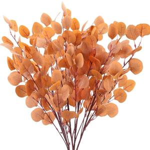 HUAESIN 4 Pcs Fall Floral Stem Fall Eucalyptus Stems Silk Silver Dollar Orange Eucalyptus Leaves Fall Decorations for Autumn Wreath Farmhouse Home Party Wedding Decoration