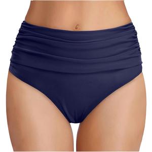 Tempt Me Women's High Waisted Bikini Bottom Tummy Control Ruched Bathing Suit Swim Bottom (Navy Blue) XS