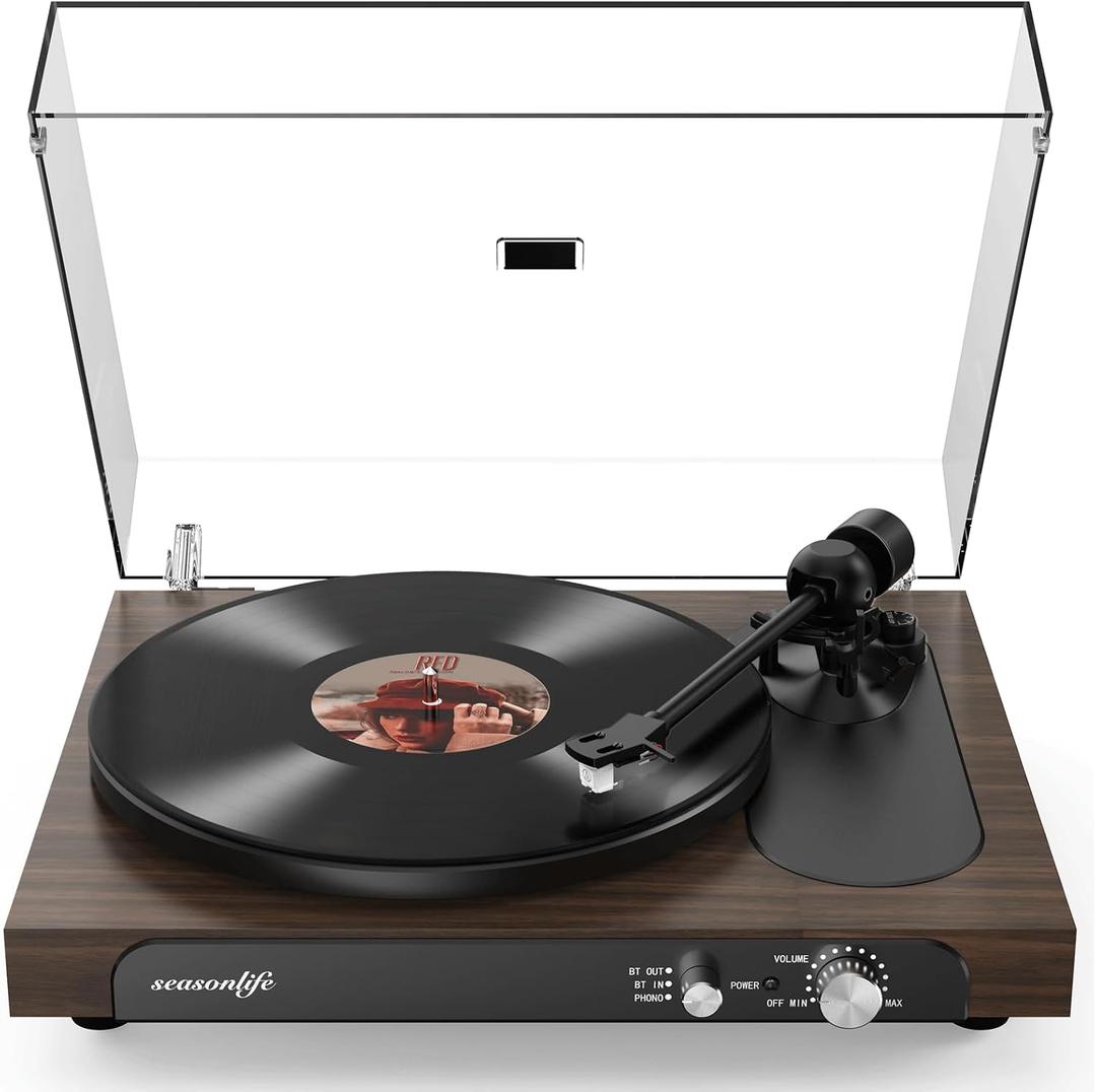 Seasonlife® Record Player Turntable Wireless in & Output, High Fidelity Vinyl Player with Adjustable Counterweight & Anti-Skip, Built-in Phono Preamp, AT-3600L Cartridge for Music Lovers, 33/45 RPM