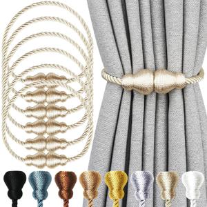 Magnetic Curtain Tiebacks Decorative Curtain Holders for Drapes Nieffeiy 6 Pack Beige Outdoor Tie Backs Rope Window Treatment Holdbacks, Set name: 6 Pack