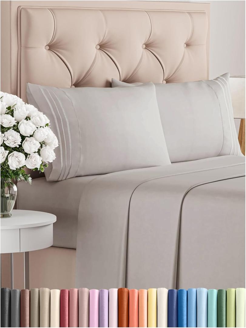 King Size 4 Piece Sheet Set - Comfy Breathable & Cooling Bed Sheets Set - Hotel Luxury Bedding for Women, Men, Kids & Teens - Deep Pockets, Easy-Fit, Super Soft & Wrinkle Free - Oeko-Tex - Light Grey (04 - Light Grey)