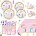 Magical Princess Party Decorations Kit Serves 20 Guests - 161pc Pink Princess Theme Plates, Cutlery, Cups & Shimmer Tablecloths for Birthdays, Baby Showers & Celebrations! Instant Kids Party Setup