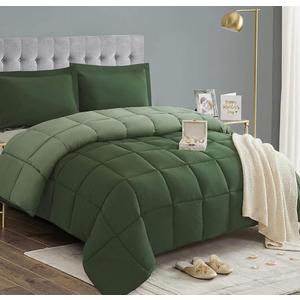 HIG 3pc Green Queen Size Comforter Set - All Season Reversible Down Alternative Bedding Comforter Set - Quilted Duvet Insert with Corner Tabs - Box Stitched Blanket - Breathable, Soft, Fluffy