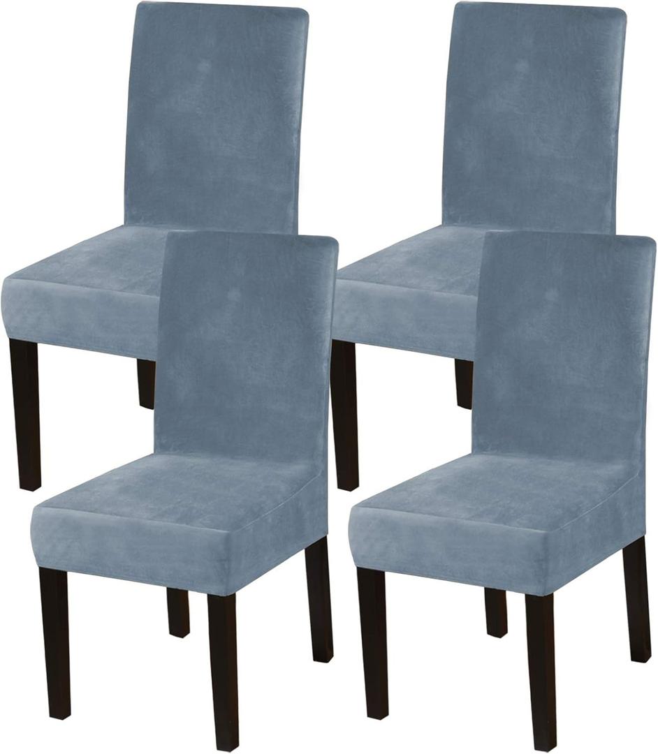 Turquoize Chair Covers for Dining Room Chair Covers Velvet Removable Kitchen Chair Covers Set of 4 Parson Chair Slipcover Chair Seat Covers for Dining Room, Hotel, Ceremony (4, Stone Blue)