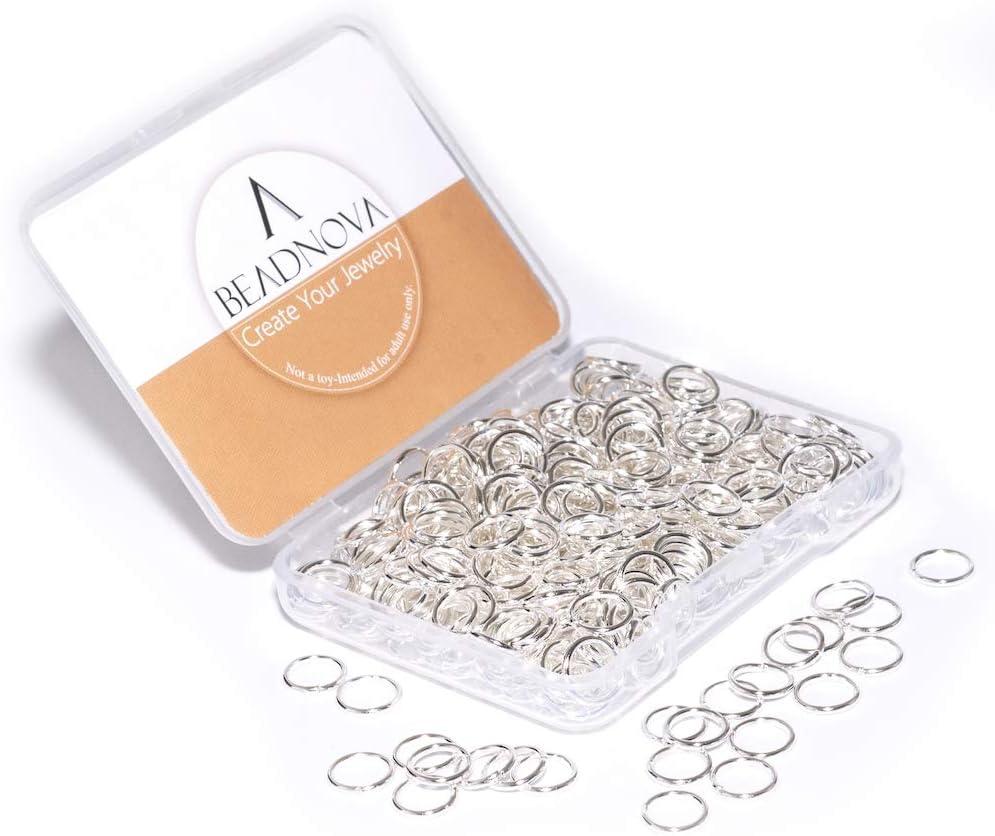 BEADNOVA 8mm Open Jump Rings Silver Jump Rings for Jewelry Making and Keychains (300Pcs)
