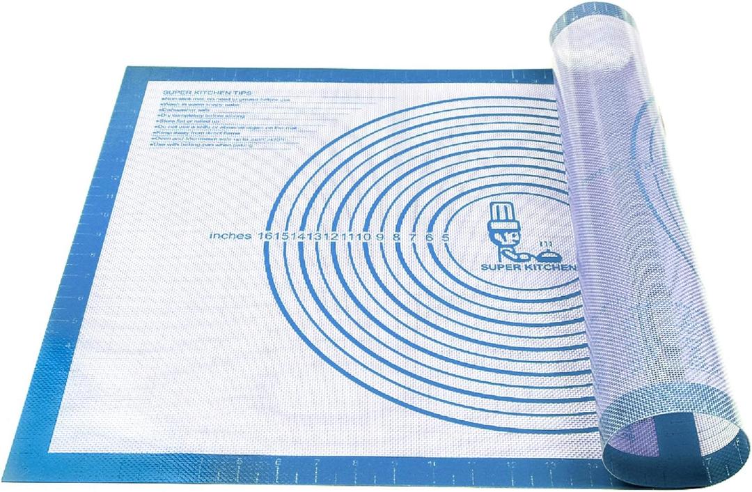 Nonstick Silicone Pastry Mat Extra Large with Measurements 28''By 20'' for Silicone Baking Mat, Counter, Dough Rolling,Fondant/Pie Crust By Folksy Super Kitchen (2028, Blue)