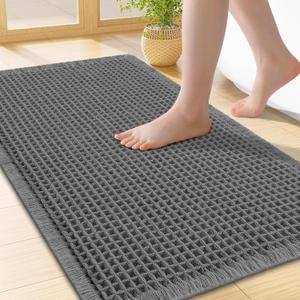 Smiry Waffle Bath Mat 24x17, Extra Soft Absorbent Bathroom Rugs, Non Slip Machine Washable Quick Dry Bath Rugs for Bathroom Floor, Tub, Shower, Home Decor Accessories, Dark Grey