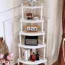 5-Tier Corner Shelf, Wooden Bookshelf, Vintage White, Space Savers, 59"