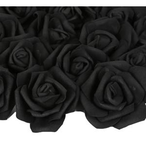 Artificial Rose Flowers,100 pcs Foam Roses Bulk Black Fake Flower Heads for DIY Crafts Wedding Bouquets Rose Wall Kissing Balls Bridal Shower Party Decorations(Black)