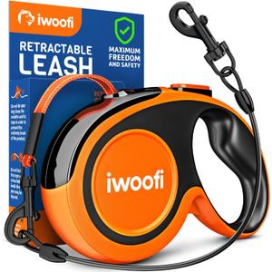 Retractable Dog Leash 18.2 ft  Chew Proof Cable Included  360 Tangle-Free Design  Heavy Duty Reflective Leash  Soft Anti-Slip Grip Outdoor for Small Medium & Large Dogs up to 110 lbs (Orange)